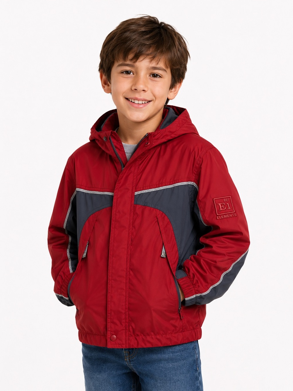 REI Elements Youth Windbreaker Jacket XS 4-5 Red Grey